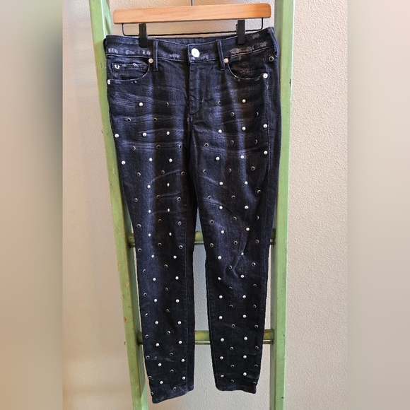 True Religion Halle Studded Super Skinny Jeans, Black Moon Stone, Sz 27 - Picture 2 of 12